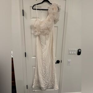 Marchesa Notte Ivory Silk One Shoulder Floral Flower Top Maxi Dress Gown size 12